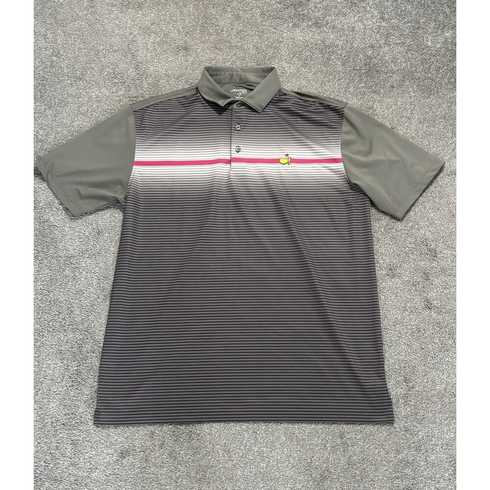 Masters Tech Polo‎ Shirt Mens L Grey Stripe Performance Golf Augusta National